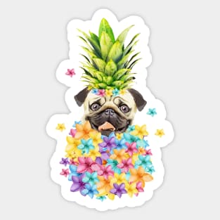 Pug pineapple and flowers, pug lovers, gift for pug lovers Sticker